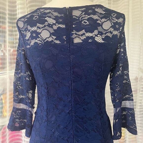 NWT Metisu Blue Lace Cutout Sheath Midi Dress Women’s Large - Picture 5 of 7